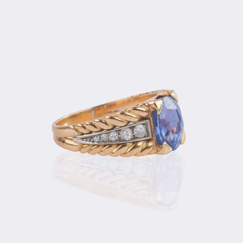Natürlicher Vintage Ceylon Saphir Ring mit Brillant-Besatz - Bild 2