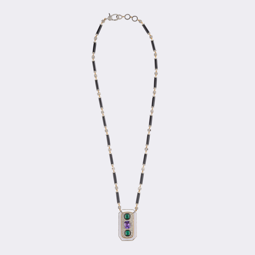 Extraordinary Tanzanite Emerald Necklace with Diamonds and Onyx - image 4