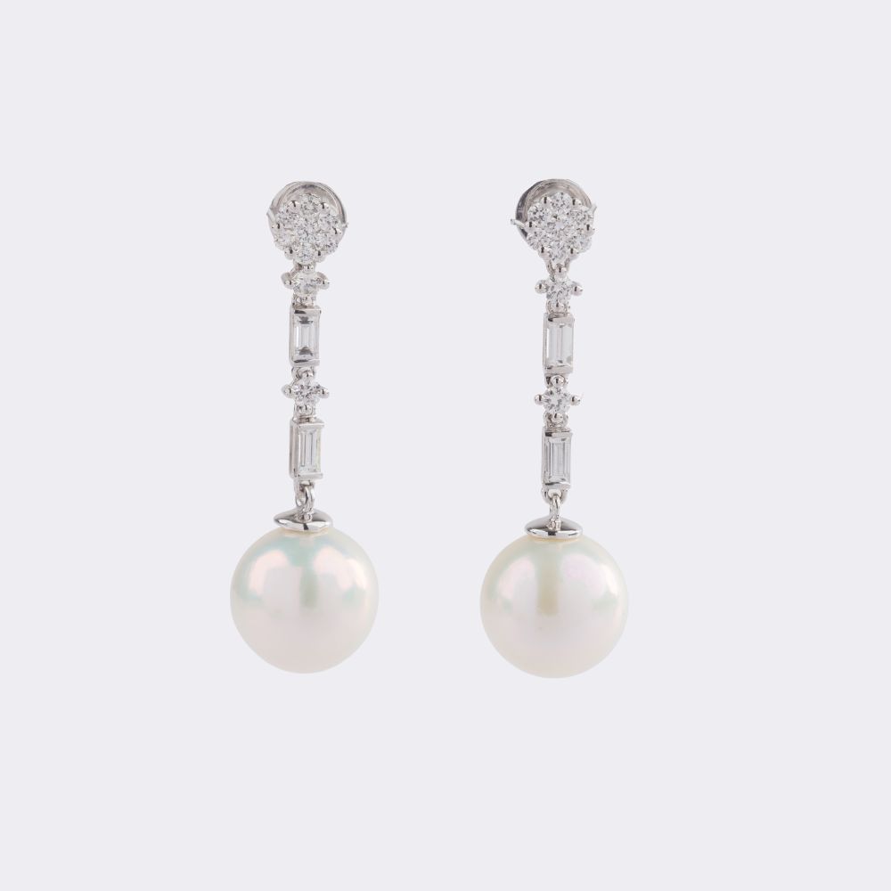 Pair of South Sea Pearl Earrings with Diamonds
