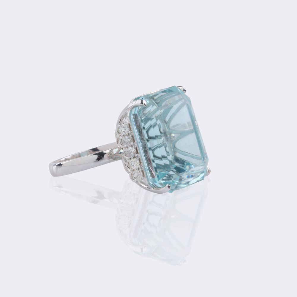 Aquamarine Diamond Cocktail Ring - image 2