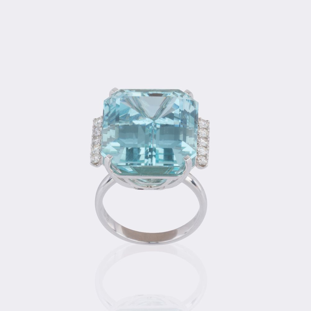 Aquamarine Diamond Cocktail Ring - image 3