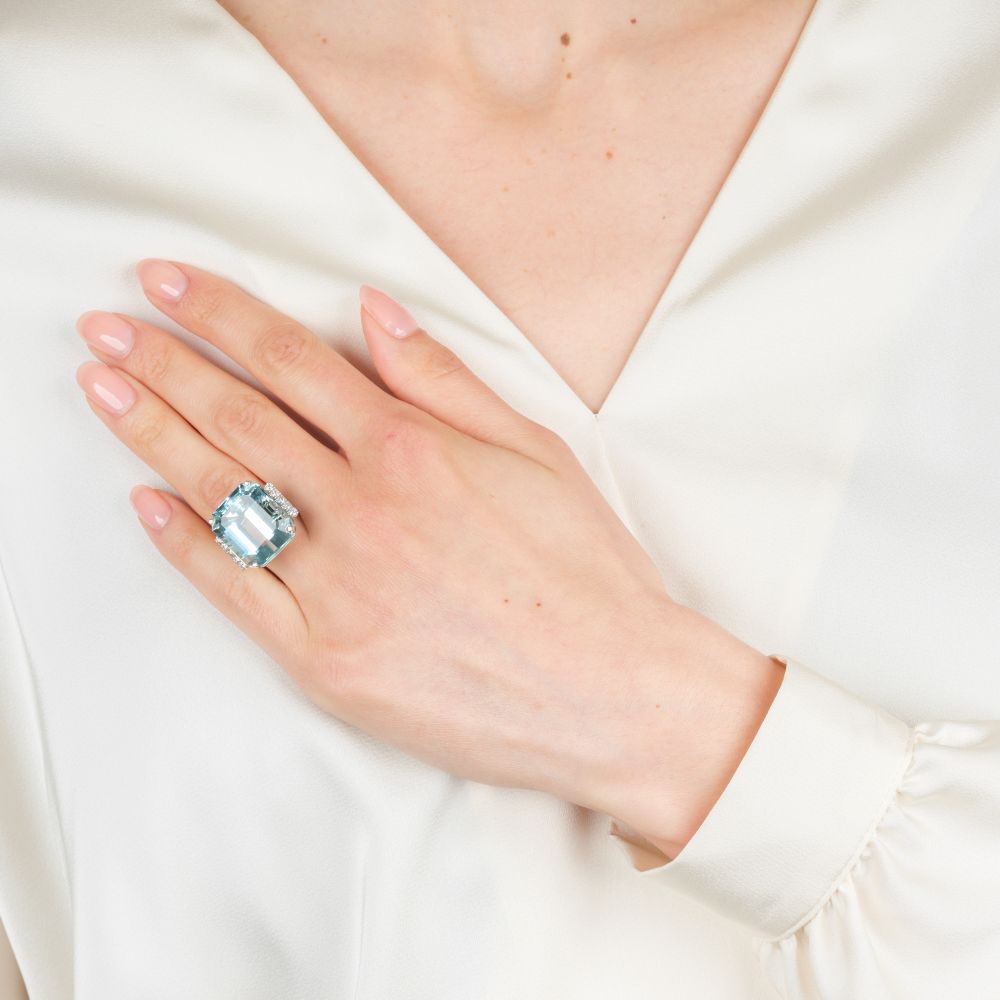 Aquamarine Diamond Cocktail Ring - image 4