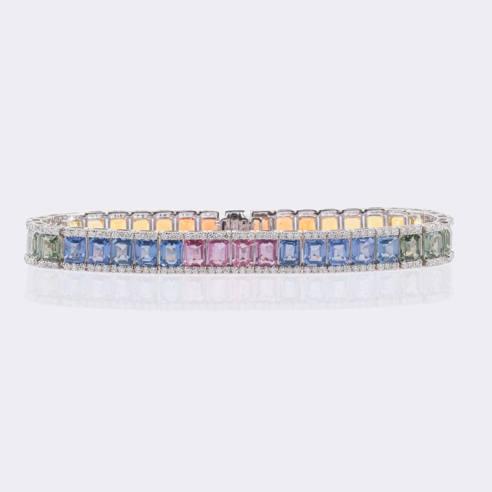 Multicoloured Sapphire 'Rainbow' Bracelet with Diamonds - image 2