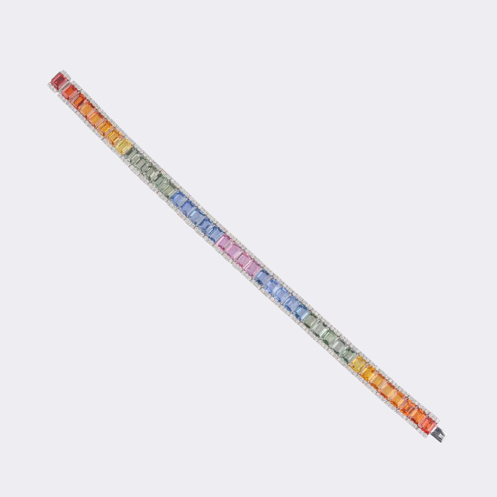 Multicoloured Sapphire 'Rainbow' Bracelet with Diamonds - image 3