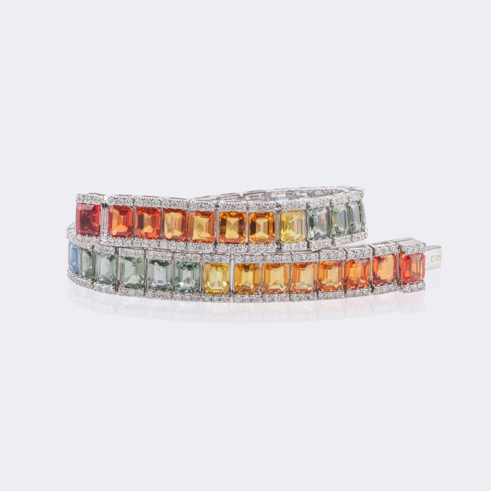 Multicoloured Sapphire 'Rainbow' Bracelet with Diamonds - image 4