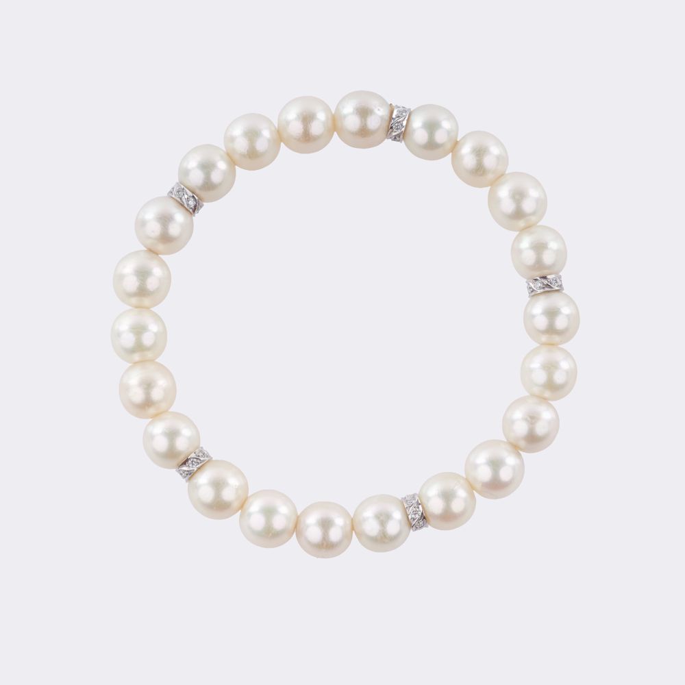 Perlen Collier mit brillantbesetztem Perlen Armband - Bild 3