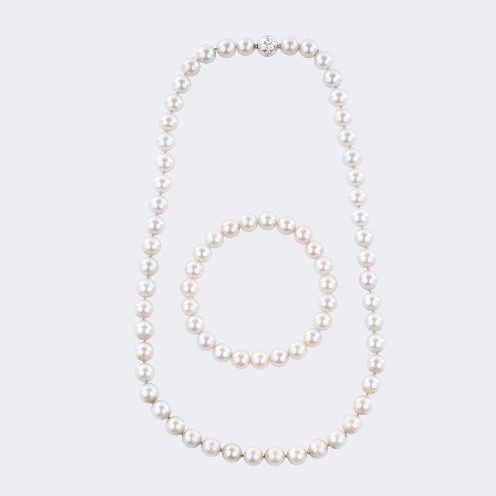 Tahitiperlen Collier mit Brillantschließe und passendem Flexi-Armband