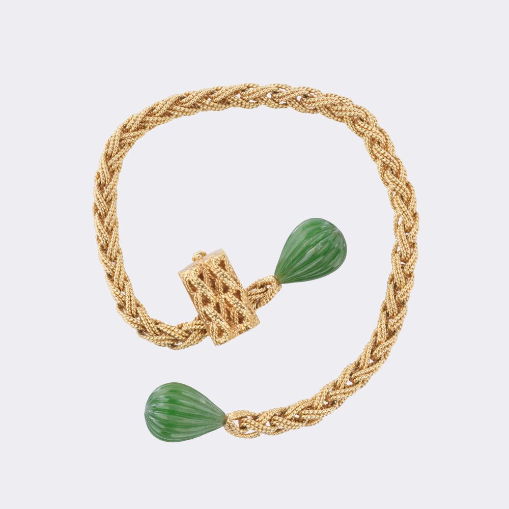 Vintage Goldkordel Armband mit Nephrit Pampeln - Bild 2