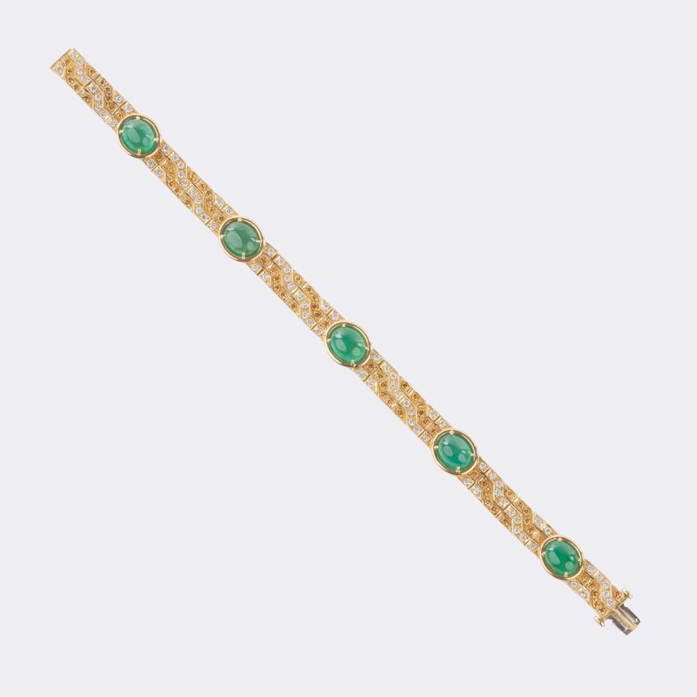 Emerald bracelet with fine white and fancy diamonds - image 2