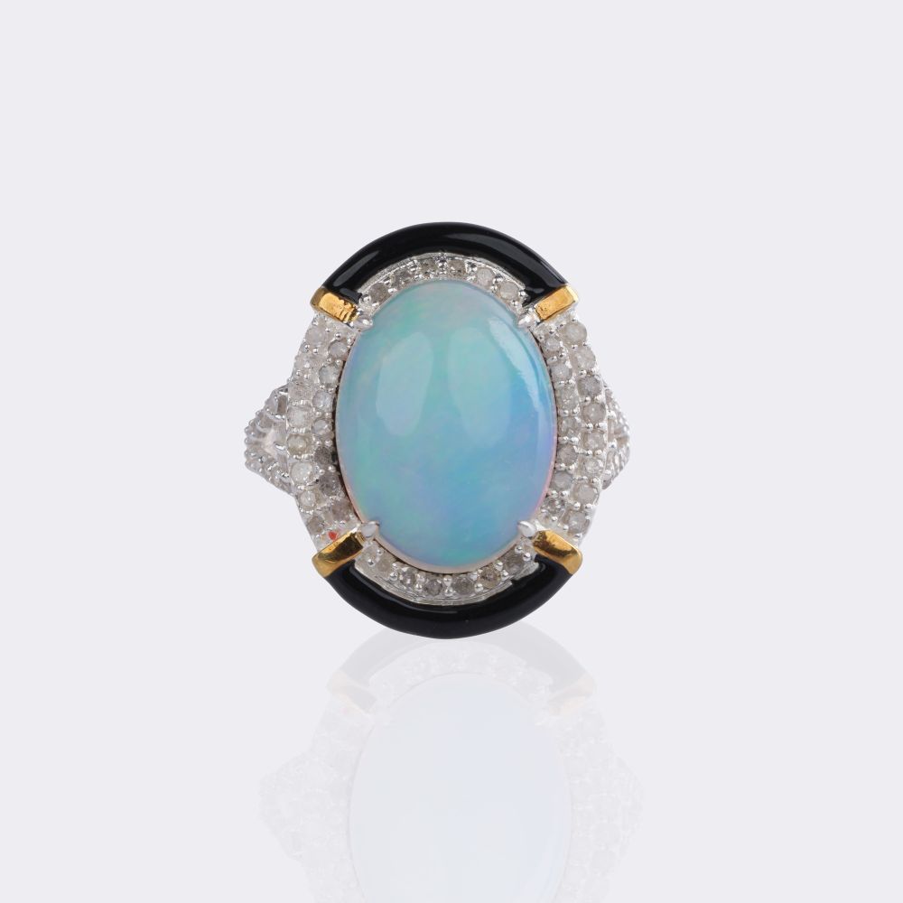 Opal Brillant Ring mit Onyx