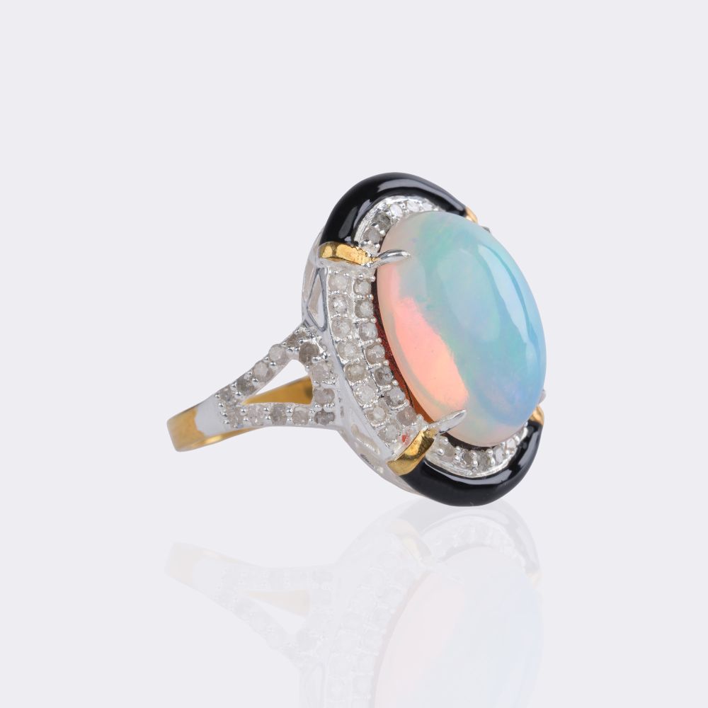 Opal Brillant Ring mit Onyx - Bild 2