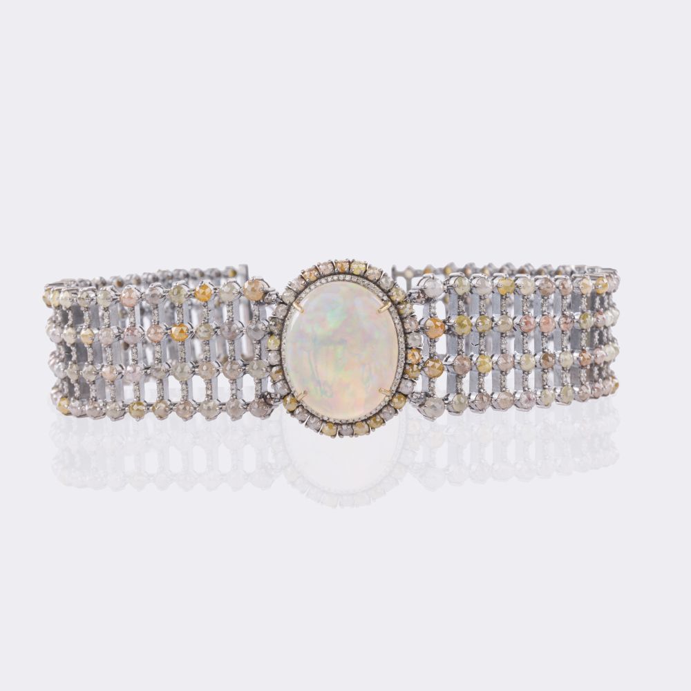 Prächtiges, mehrfarbiges Diaman Opal Set: Choker-Collier und Paar Ohrringe - Bild 3