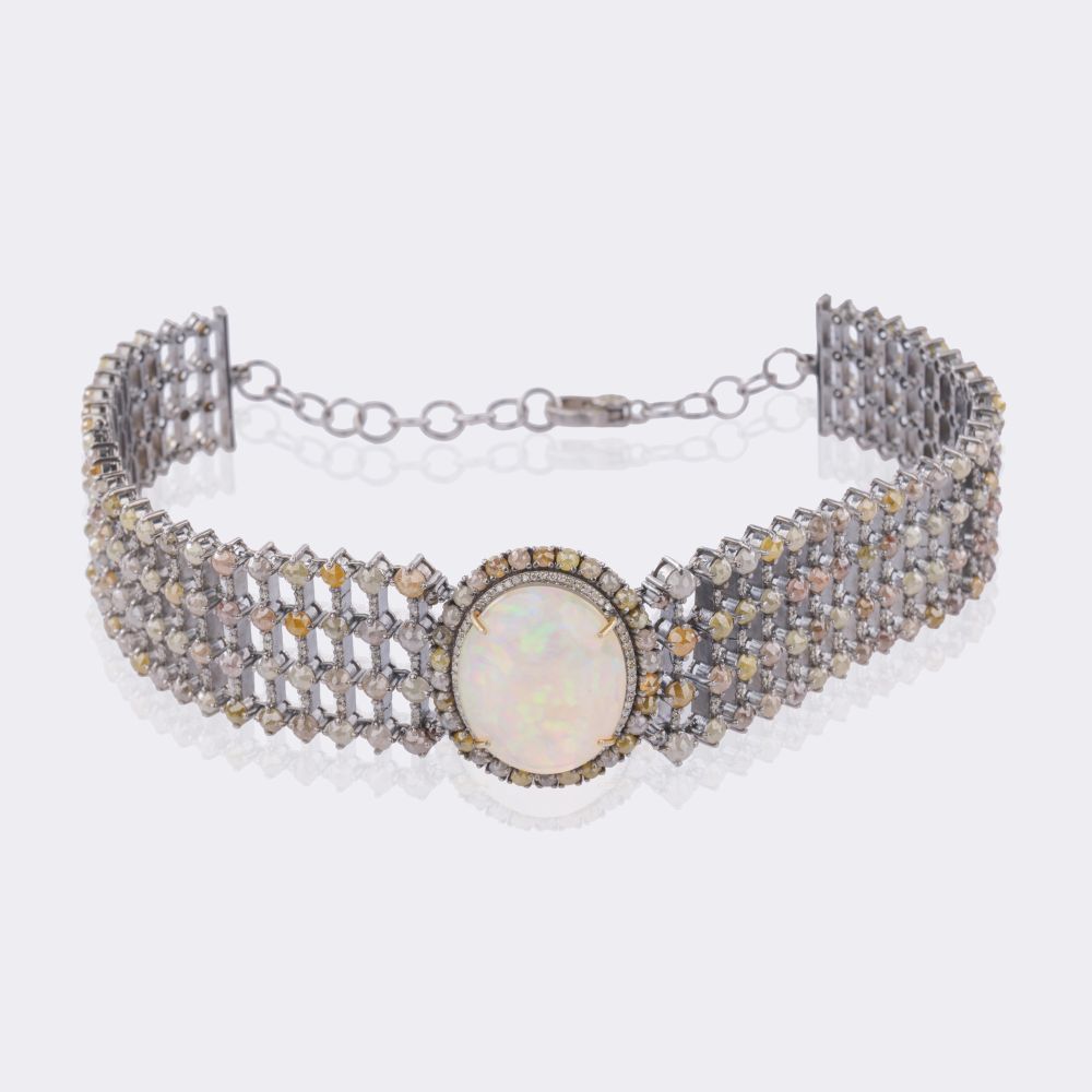 Prächtiges, mehrfarbiges Diaman Opal Set: Choker-Collier und Paar Ohrringe - Bild 4