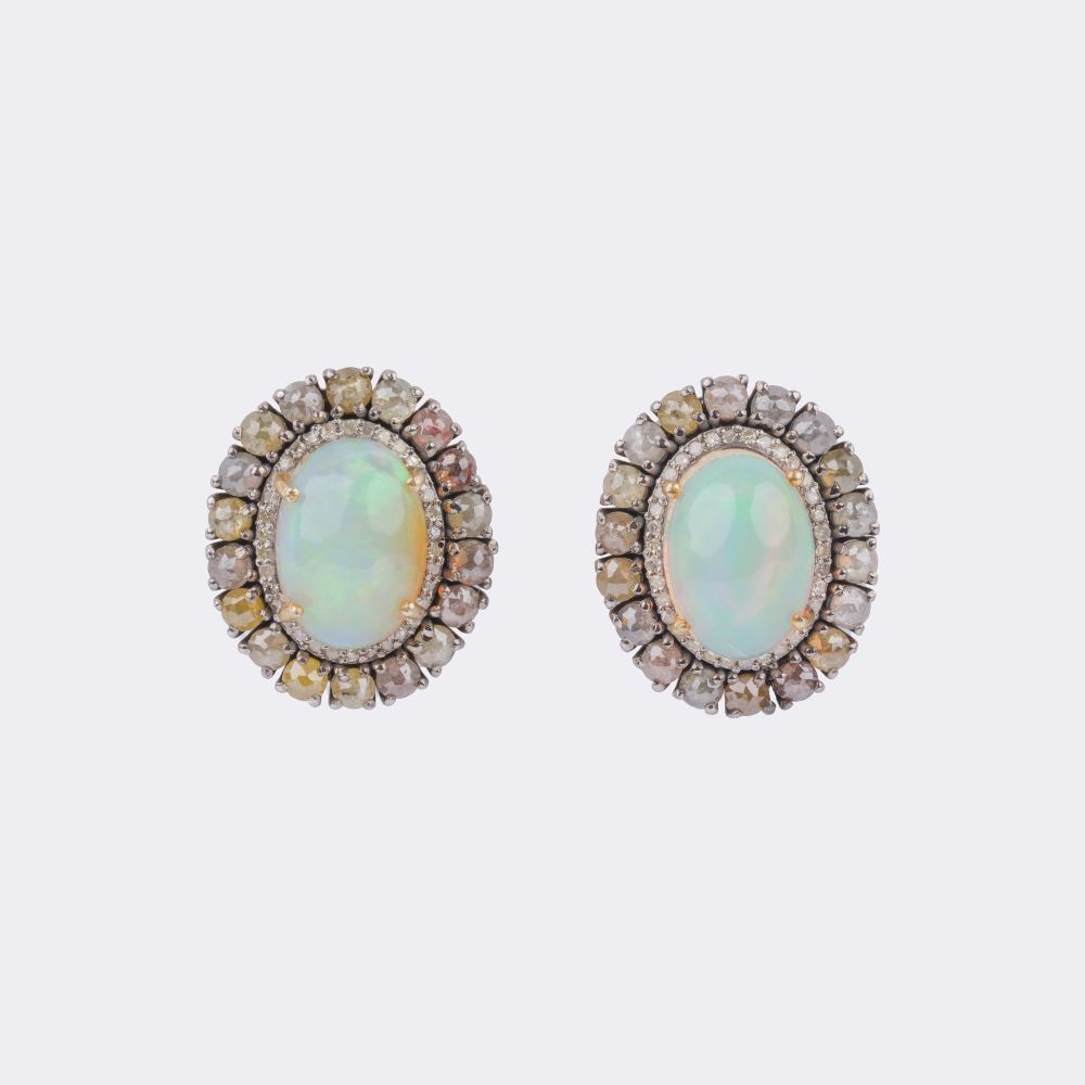 Prächtiges, mehrfarbiges Diaman Opal Set: Choker-Collier und Paar Ohrringe - Bild 5