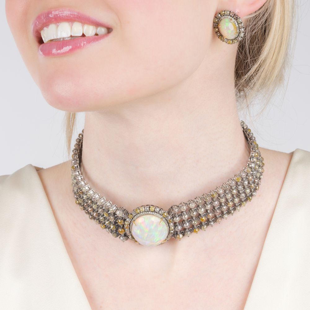 Prächtiges, mehrfarbiges Diaman Opal Set: Choker-Collier und Paar Ohrringe - Bild 6
