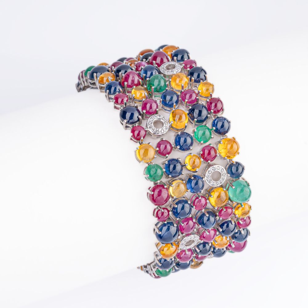 Hochkarätiges Tutti Frutti Farbedelstein Armband mit Diamant-Besatz