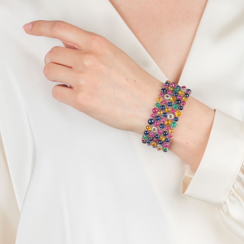 Hochkarätiges Tutti Frutti Farbedelstein Armband mit Diamant-Besatz - Bild 4
