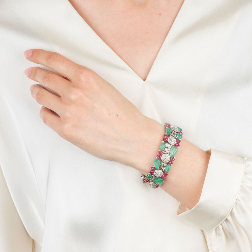 Tutti Frutti Smaragd Rubin Brillant Armband - Bild 4