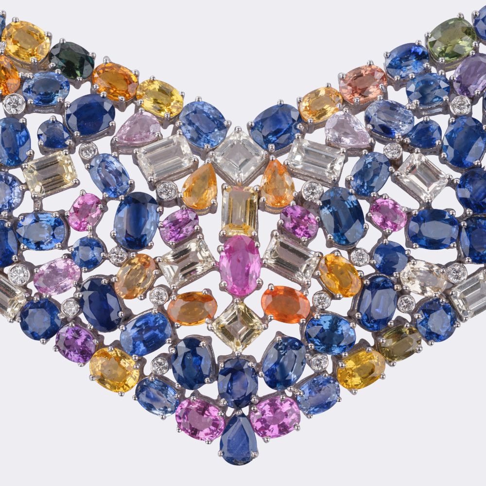 Hochkarätiges, farbintensives Haute Joaillerie Collier mit mehrfarbigen Saphiren - Bild 2