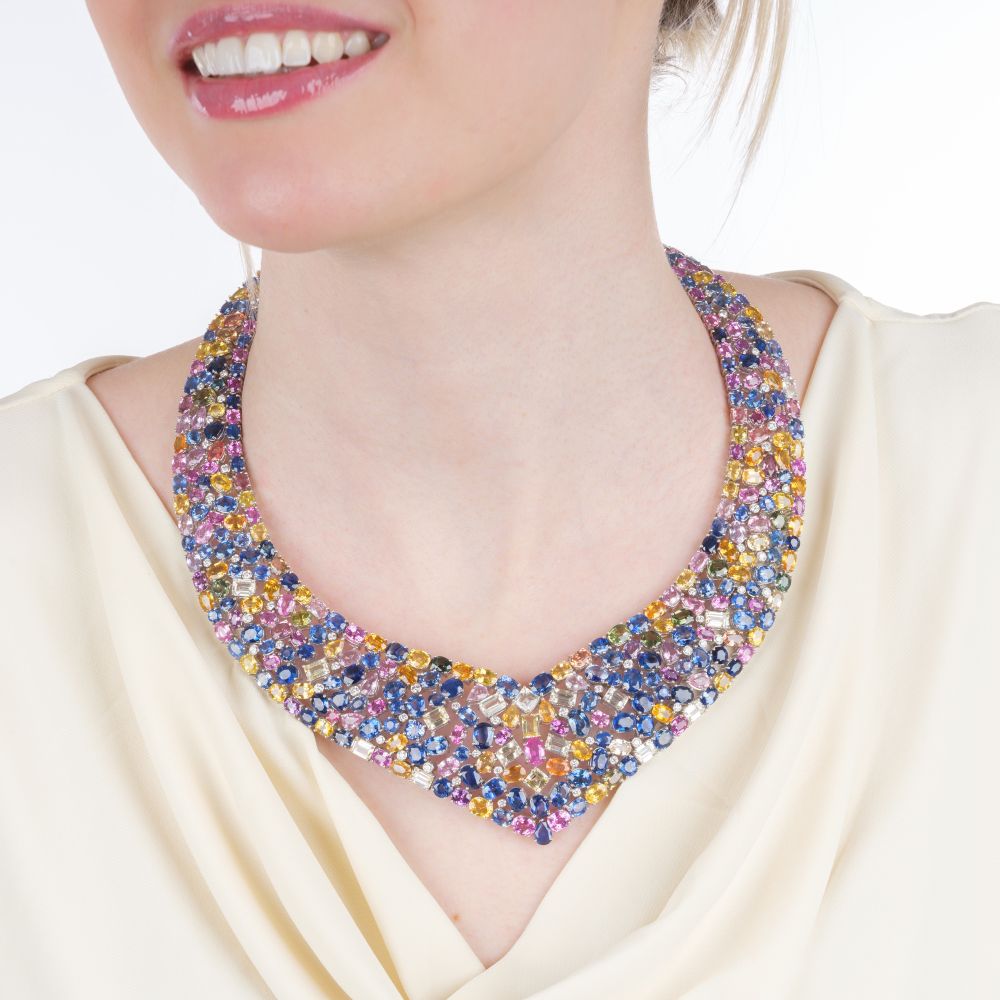 Hochkarätiges, farbintensives Haute Joaillerie Collier mit mehrfarbigen Saphiren - Bild 3