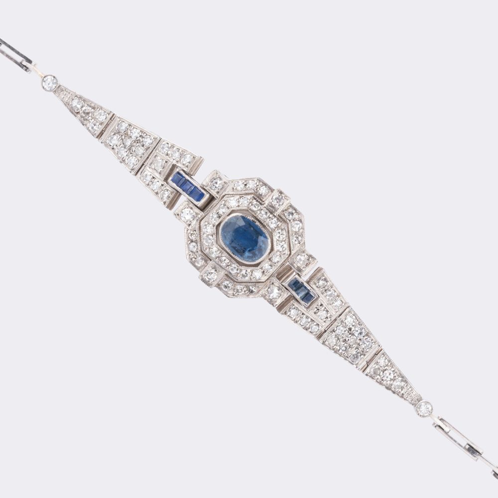 Art-déco Ceylon Saphir Diamant Armband