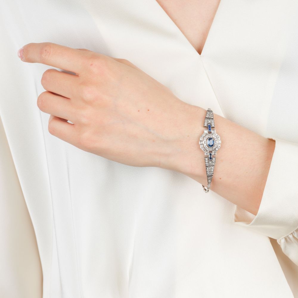 Art-déco Ceylon Saphir Diamant Armband - Bild 3