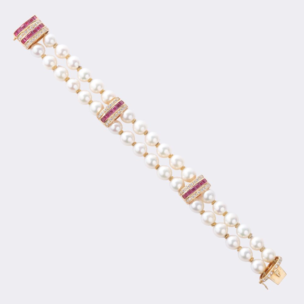 Perlen Armband mit Rubinen und Brillanten - Bild 3