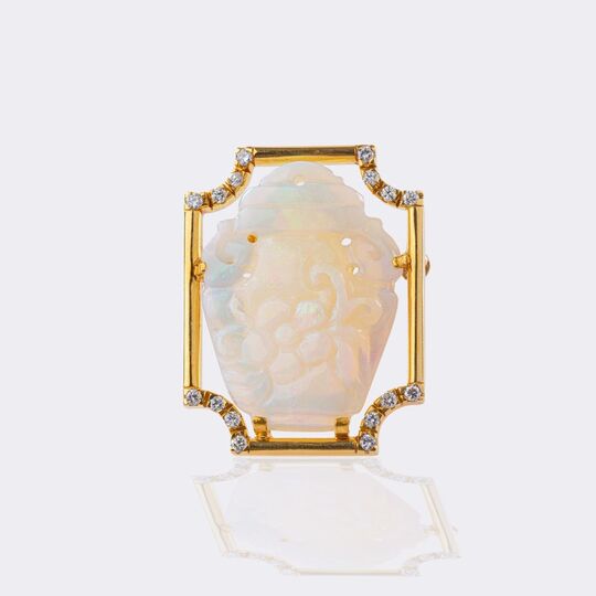 Opal Cameo Brooch with Diamonds