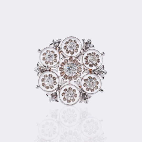 Jugendstil Rosettenbrosche mit Altschliffdiamanten
