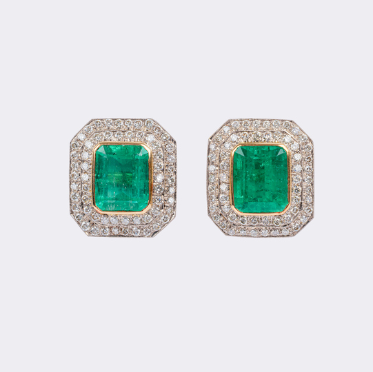Pair of Emerald Diamond Earrings