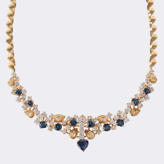 Sapphire Diamond Parure 'Vivid Hearts':Necklace, Bracelet and Pair of Earrings
