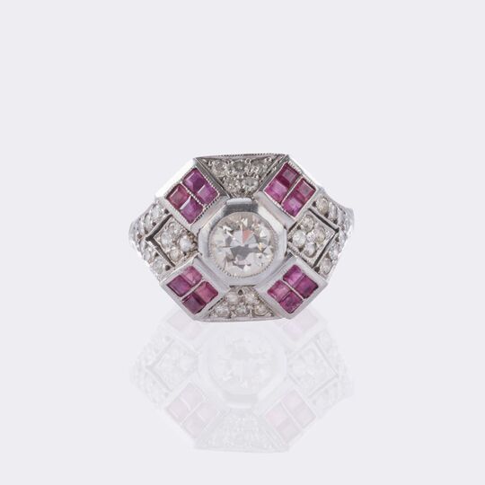 Art-déco Diamant Rubin Ring