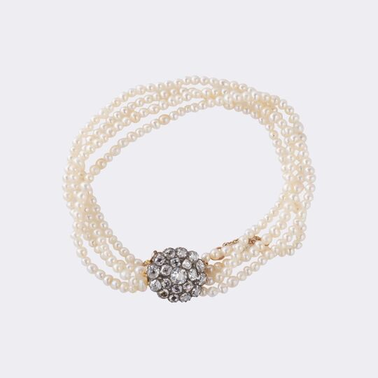 Viktorianisches Naturperlen Armband mit Altschliffdiamanten
