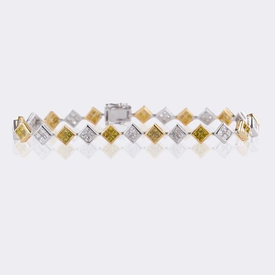 Bicolour Armband mit fein-weißen und Fancy Diamanten
