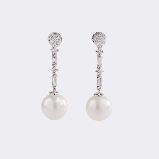 Pair of South Sea Pearl Earrings with Diamonds