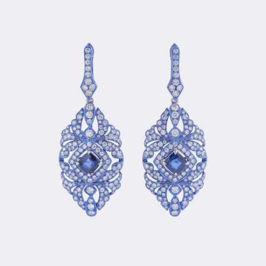 Paar Saphir Brillant Ohrhänger 'Bleu et Blanc'