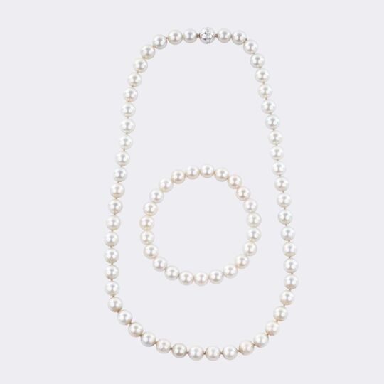 Tahitiperlen Collier mit Brillantschließe und passendem Flexi-Armband