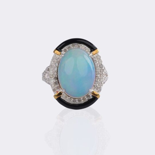 Opal Brillant Ring mit Onyx