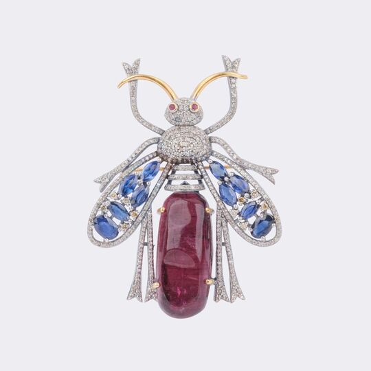 Diamant Turmalin Brosche mit Saphiren 'Biene'