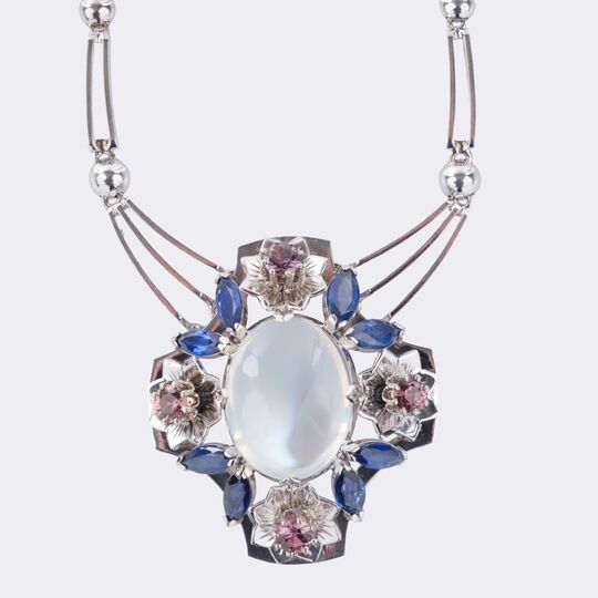 Moonstone Sapphire Pendant on Chain