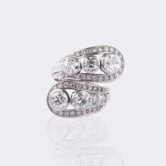 Großer Vintage Cross-Over Brillant Ring