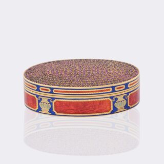 Gold Tabatière mit Emaille-Dekor und  reichem Rubin-Besatz