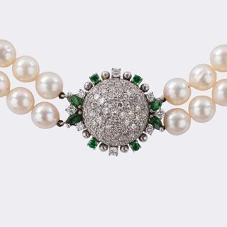 Perlen Collier mit Tsavolith Diamant Schließe