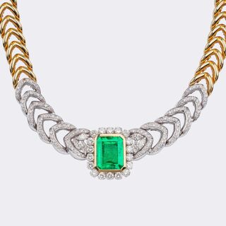 Exzellentes Diamant Gala Collier mit feinem, hochkarätigen Kolumbien Smaragd