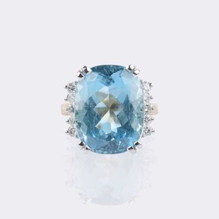 Aquamarin Ring mit Brillant-Besatz