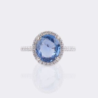 Natürlicher Ceylon Saphir Ring mit Brillant-Besatz