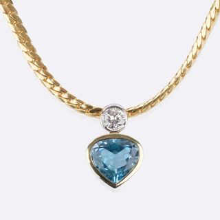 Herzförmiger Aquamarin-Brillant Anhänger an Kette