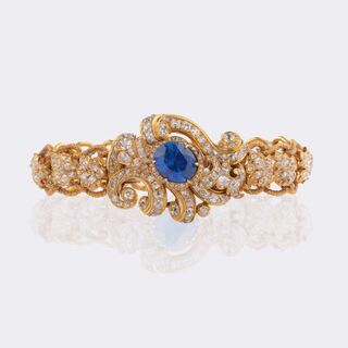 Antikes St. Petersburger Diamant Armband mit natürlichem Ceylon Saphir 'Kornblumenblau'