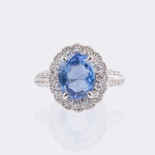 Natürlicher Ceylon Saphir Ring mit Brillant-Besatz