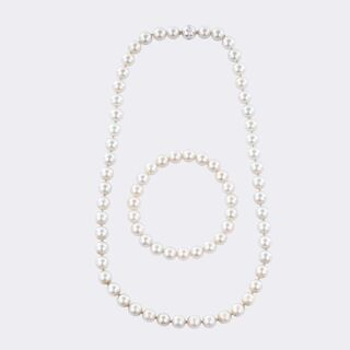 Tahitiperlen Collier mit Brillantschließe und passendem Flexi-Armband